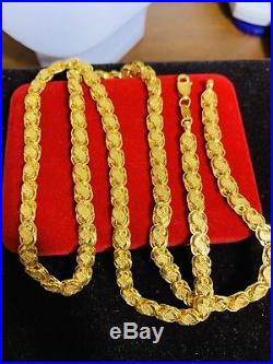22K Saudi Gold Mens Damascus Chain Necklace With 22 Long | United Arab