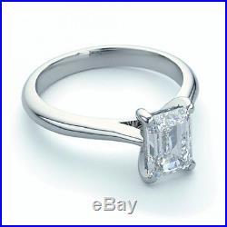 0.50 Ct Emerald Cut Diamond Solitaire Engagement Ring, 18k White Gold