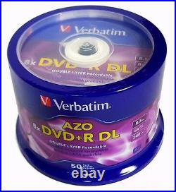 100 VERBATIM DVD+R DL AZO 8.5GB 8X Logo Spindle 97000 + 100 CD Paper Sleeves
