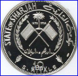 1389/1970 Sharjah 10 Riyals Simon Bolivar Silver NGC PF65 Muhammad al-Qasimi