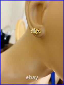 14K Fine Saudi Real Gold Womens With Real Diamond Earring 4.11g Fast Shipping