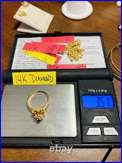 14K Fine Yellow Saudi Gold Real Pretty Diamond Ring 7.5- 8 Blue Sapphire 3.51g