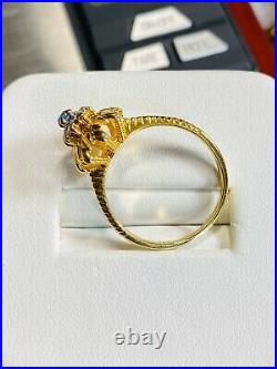 14K Fine Yellow Saudi Gold Real Pretty Diamond Ring 7.5- 8 Blue Sapphire 3.51g