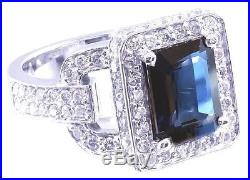 14k White Gold Sapphire And Round Cut Diamonds Ring Art Deco Antique 4.00ctw