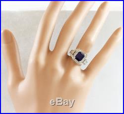 14k White Gold Sapphire And Round Cut Diamonds Ring Art Deco Antique 4.00ctw