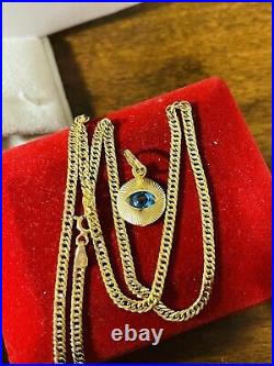 18K 750 Fine Real Gold 16 Long Blue Eyes Kids or Womens Set Necklace 3mm 4.2g