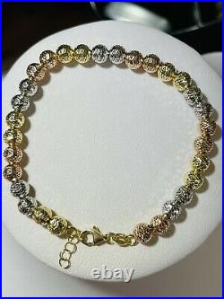 18K 750 Fine Real Saudi Gold 7.5 Long Womens Ball Beads Bracelet With 7.23g 5mm
