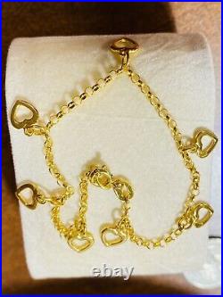 18K 750 Fine Real Saudi Gold 7.5 Long Womens Heart Bracelet With 5.13g 2.5mm