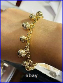 18K 750 Fine Real Saudi Gold 8 Long Womens Ball Beads Bracelet With 14.7g 5mm