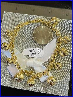 18K 750 Fine Real Saudi Gold 8 Long Womens Ball Beads Bracelet With 14.7g 5mm