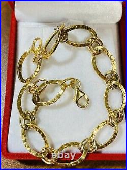 18K 750 Fine Real Saudi Gold 8 Long Womens Charm Bracelet With 10mm 3.81 grams