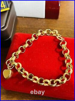 18K 750 Fine Real Saudi Real UAE Gold 7 Long Womans Heart Bracelet 6mm 5.62g
