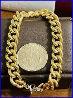 18K 750 Fine Real Saudi UAE Gold 7.5 Long Womans Cuban Bracelet 9mm Wide 7.85g