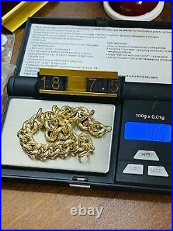 18K 750 Fine Real Saudi UAE Gold 7.5 Long Womans Cuban Bracelet 9mm Wide 7.85g