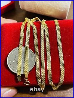 18K 750 Fine Saudi Gold 18 Long Womens Flat Chain Necklace 4.1g 3.2mm FastShip