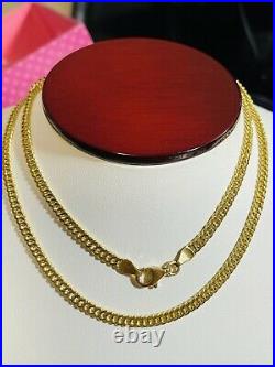 18K 750 Fine Saudi Gold 22 Long Men Womens Cuban Chain Necklace With 9.45g 3.8mm