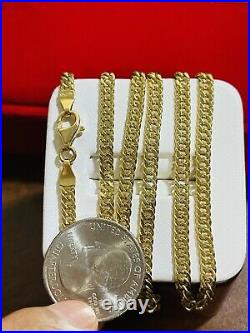 18K 750 Fine Saudi Gold 22 Long Men Womens Cuban Chain Necklace With 9.45g 3.8mm