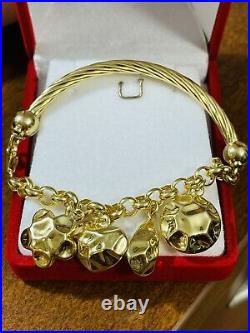 18K 750 Fine Saudi Gold 7.5 Long Womens Heart Charm Bracelet With 13.62g 4mm
