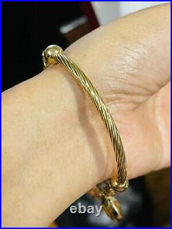 18K 750 Fine Saudi Gold 7.5 Long Womens Heart Charm Bracelet With 13.62g 4mm