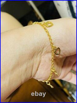 18K 750 Fine Saudi Gold 7.5 Long Womens Heart Charm Bracelet With 5.13g 2.5mm