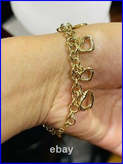 18K 750 Fine Saudi Gold 7 Long Womens Heart Charm Bracelet With 10.31g 5mm Wide