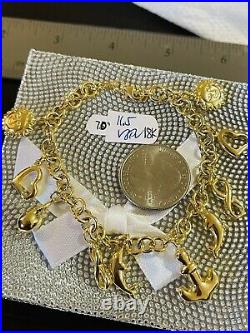 18K 750 Fine Saudi Gold 7 Long Womens Heart Charm Bracelet With 11.5g 5mm Wide