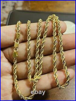 18K 750 Fine Saudi Gold Womens 20Long Rope Chain Necklace 3.2mm 7.1g FastShip