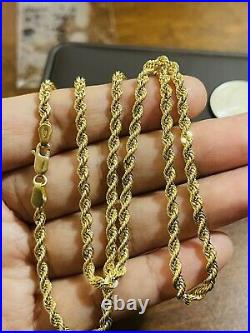 18K 750 Fine Saudi Gold Womens 20Long Rope Chain Necklace 3.2mm 7.1g FastShip