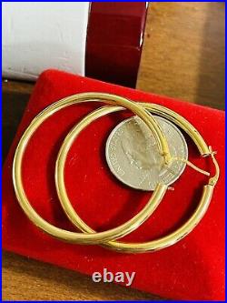 18K 750 Fine Saudi Real Gold Womens Hoop Earring Set Large 1.8 long 3.53g 3.2mm