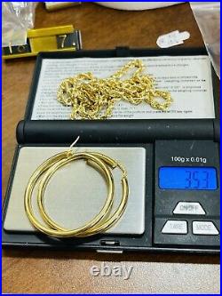 18K 750 Fine Saudi Real Gold Womens Hoop Earring Set Large 1.8 long 3.53g 3.2mm