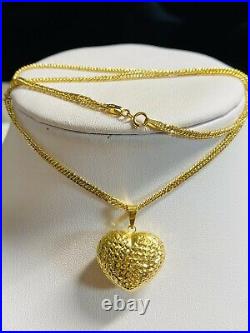 18K 750 Fine Yellow Gold 18 Long Heart Womens Necklace 2.5mm 5.11g Fast Ship
