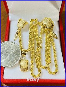 18K 750 Fine Yellow Gold 18 Long Kids or Womens Necklace & Earring 2.5mm 6g