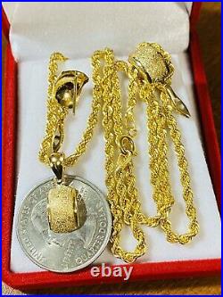 18K 750 Fine Yellow Gold 18 Long Kids or Womens Necklace & Earring 2.5mm 6g