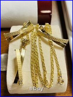 18K 750 Fine Yellow Gold 20 Long X Set Womens Necklace & Earring 2.5mm 6.8g