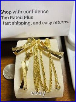18K 750 Fine Yellow Gold 20 Long X Set Womens Necklace & Earring 2.5mm 6.8g