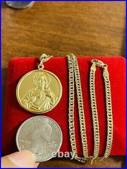 18K 750 Fine Yellow Real Saudi UAE Gold 18 long Womens Jesus Necklace 3mm 8.2g