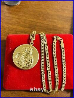 18K 750 Fine Yellow Real Saudi UAE Gold 18 long Womens Jesus Necklace 3mm 8.2g