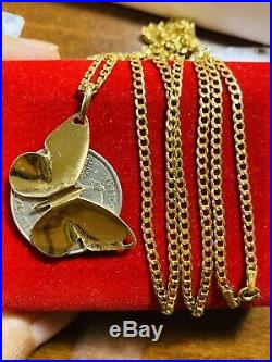 18K 750 Saudi Gold Womens Butterfly Necklace With 18Long 2.5mm US Seller