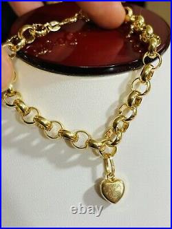 18K 750 Saudi Real Fine UAE Gold 7 Long Womens Heart Bracelet 6mm 5.62 grams
