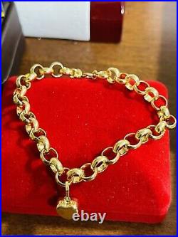 18K 750 Saudi Real Fine UAE Gold 7 Long Womens Heart Bracelet 6mm 5.62 grams