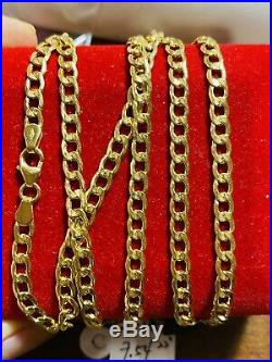 18K 750 Yellow Gold Curb Mens Real Chain Necklace 22 Long 4mm USA Seller