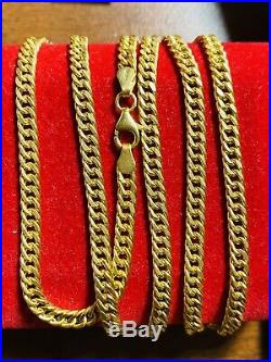18K 750 Yellow Gold Mens Real Cuban Chain Necklace 22 Long 4mm US Seller 10.12g