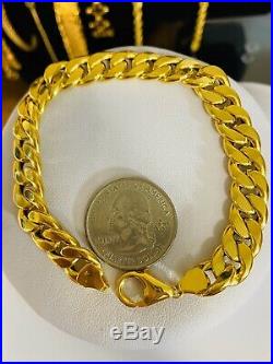 18K 750 Yellow Gold Mens Unisex Bracelet 8 Long 10mm USA Seller Great Gift
