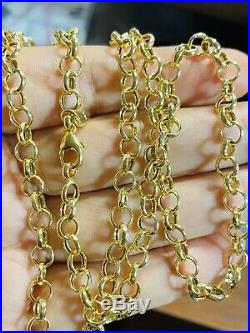 18K 750 Yellow Gold Rolo Mens Real Chain Necklace 22 Long 4mm USA Seller