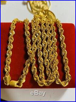 18K 750 Yellow Gold Rope Chain Necklace 24 Long 4mm USA Seller