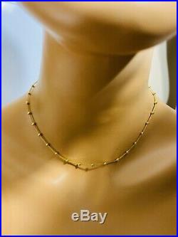 18K 750 Yellow Gold Small Ball Chain Womens Necklace 16 Long