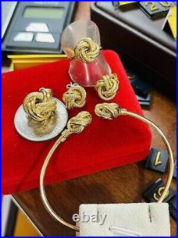 18K Fine 750 Real Gold Knot Set Of Bangle 6-7 Earring Pendant Ring 5.5 10.4gram