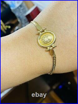 18K Fine 750 Real Womens Saudi Gold Cameo Queen Bracelet 7.2 Long 3.2mm 4.94g