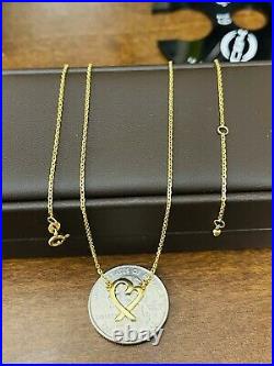 18K Fine 750 Saudi Gold 18 Long Womens Heart Necklace 3g 1.2mm