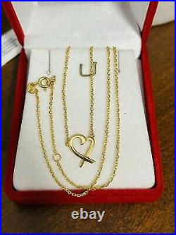 18K Fine 750 Saudi Gold 18 Long Womens Heart Necklace 3g 1.2mm